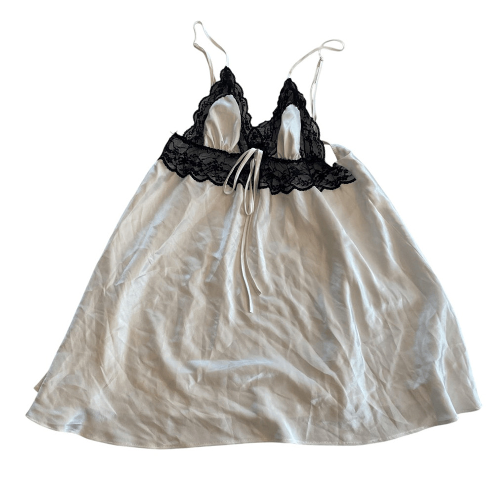 Victoria's Secret Satin with Lace Lingerie Slip Top White Black Medium